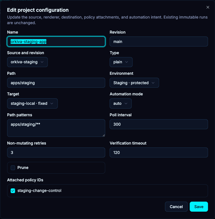 Project configuration view; this capture shows inputs, not render output.